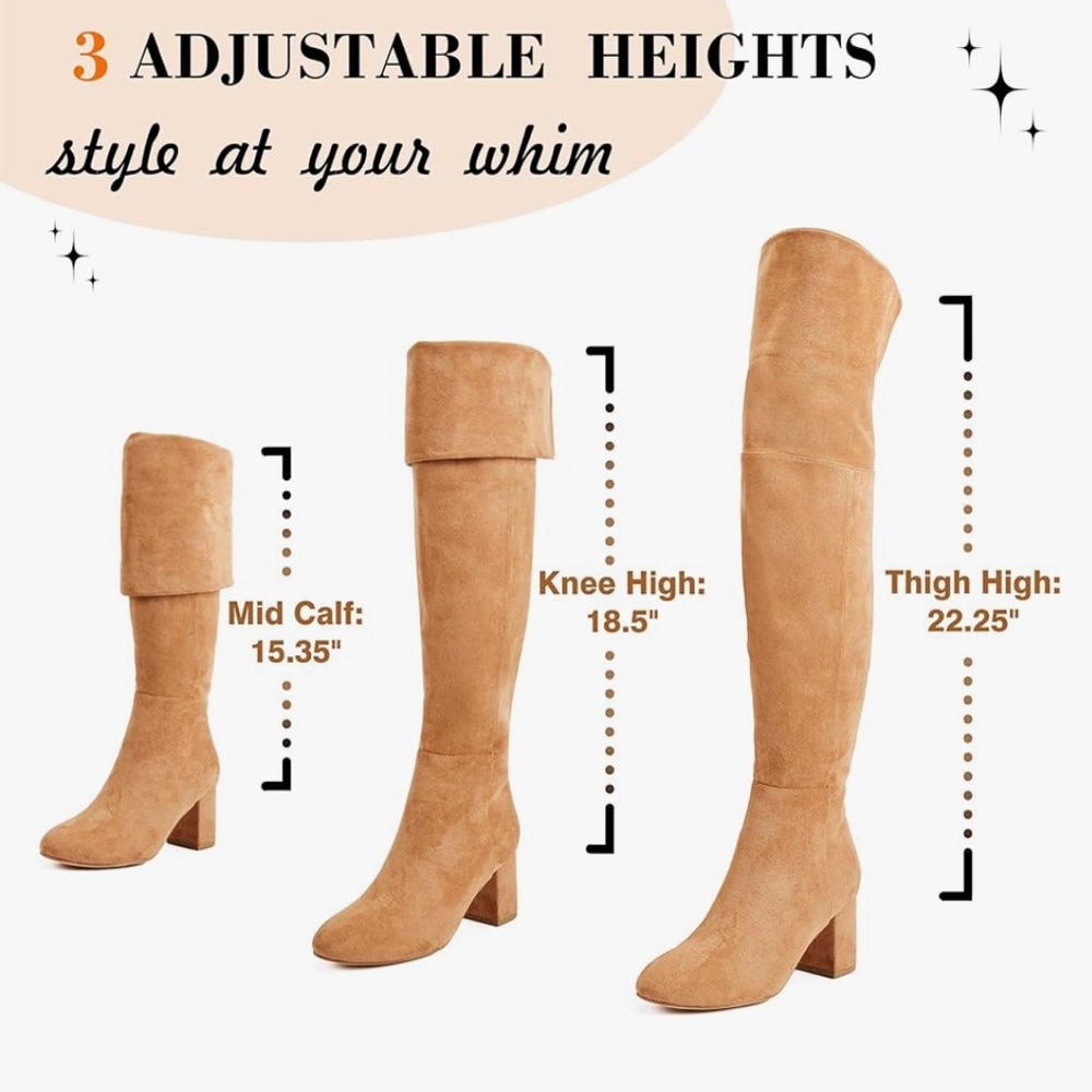 Putu Boots Block Heel Over the Knee Faux Suede Tall Tan Light Brown Size 8.5 - Picture 4 of 11